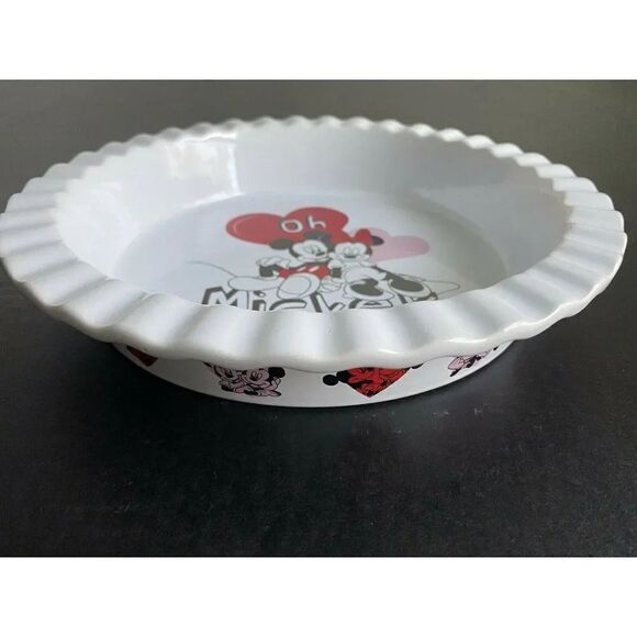 DISNEY MICKEY MINNIE MOUSE VAlentine’s PIE DISH BOWL Round 9” Ceramic New - Picture 9 of 9
